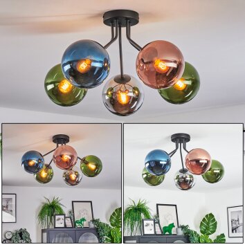 Gastor Plafones, Luminarias esféricas 52 cm Azul, Cromo, Verde, Color cobre, Ahumado, 5 luces