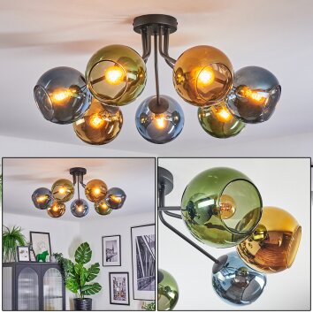 Koyoto Plafones, Luminarias esféricas 82 cm Azul, dorado, Verde, 7 luces