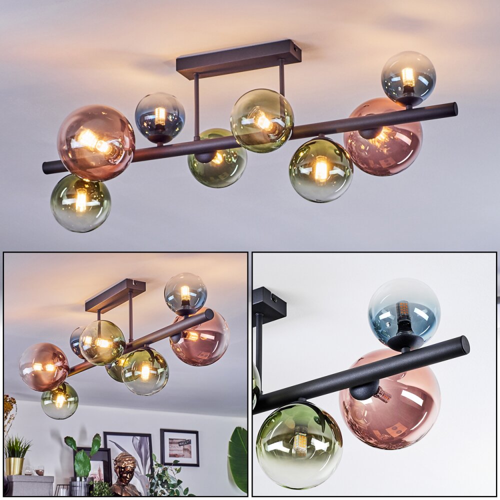 Chehalis Plafones, Luminarias esféricas Azul, Verde, Transparente, Color cobre, 8 luces main product photo