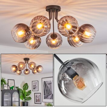 Koyoto Plafones, Luminarias esféricas 82 cm Transparente, Ahumado, 7 luces