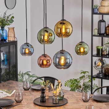 Koyoto Lámparas suspendidas, Luminarias esféricas, Lámparas colgantes Azul, dorado, Verde, Color cobre, 6 luces