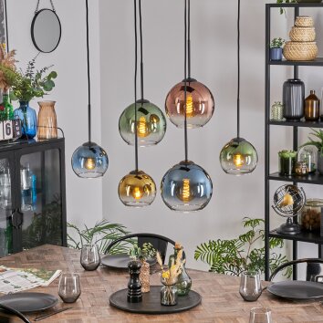 Koyoto Lámparas suspendidas, Luminarias esféricas, Lámparas colgantes Azul, dorado, Verde, Transparente, Color cobre, 6 luces