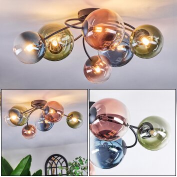 Chehalis Plafones, Luminarias esféricas Azul, Verde, Transparente, Color cobre, 6 luces