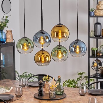 Koyoto Lámparas suspendidas, Luminarias esféricas, Lámparas colgantes Azul, dorado, Verde, Transparente, 6 luces