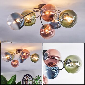 Chehalis Plafones, Luminarias esféricas 56 cm Azul, Verde, Transparente, Color cobre, 6 luces