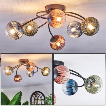Chehalis Plafones, Luminarias esféricas 56 cm Azul, Verde, Transparente, Color cobre, 6 luces