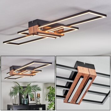 Macos Plafones LED Cromo, Color madera, Negro, 1 luz