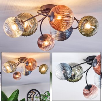 Chehalis Plafones, Luminarias esféricas 58 cm Azul, Verde, Transparente, Color cobre, 6 luces