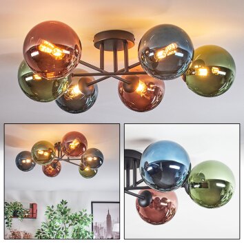 Chehalis Plafones, Luminarias esféricas Azul, Verde, Color cobre, 6 luces
