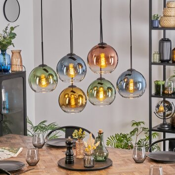Koyoto Lámparas suspendidas, Luminarias esféricas, Lámparas colgantes Azul, dorado, Verde, Transparente, Color cobre, 6 luces