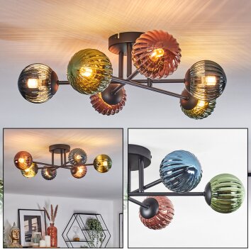 Chehalis Plafones, Luminarias esféricas 51 cm Azul, Verde, Color cobre, 6 luces