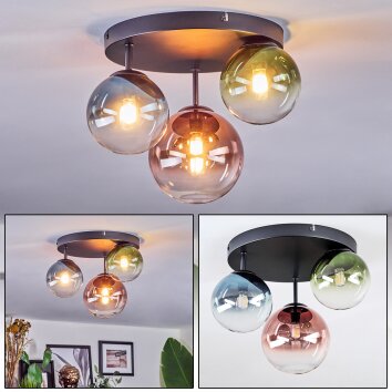 Chehalis Plafones, Luminarias esféricas 30.5 cm Azul, Verde, Transparente, Color cobre, 3 luces