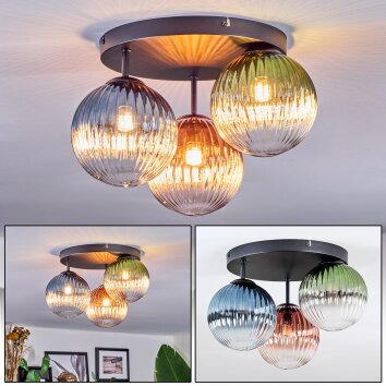 Chehalis Plafones, Luminarias esféricas 33.5 cm Azul, Verde, Transparente, Color cobre, 3 luces