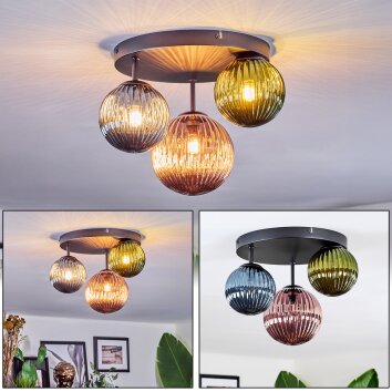 Chehalis Plafones, Luminarias esféricas 30 cm Azul, Verde, Color cobre, 3 luces