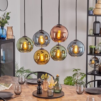 Koyoto Lámparas suspendidas, Luminarias esféricas, Lámparas colgantes Azul, dorado, Verde, Color cobre, 6 luces