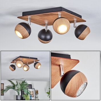 Haldor Plafones, Spot techo Cromo, Color madera, Negro, 4 luces
