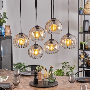 Koyoto Lámparas suspendidas, Luminarias esféricas, Lámparas colgantes Colores ámbar, Transparente, 6 luces