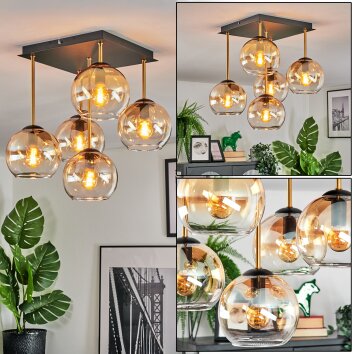 Koyoto Plafones, Luminarias esféricas dorado, Negro, 5 luces