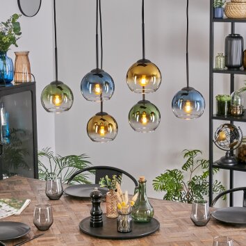 Koyoto Lámparas suspendidas, Luminarias esféricas, Lámparas colgantes Azul, dorado, Verde, Transparente, 6 luces