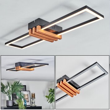 Macos Plafones LED Color madera, Negro, 1 luz