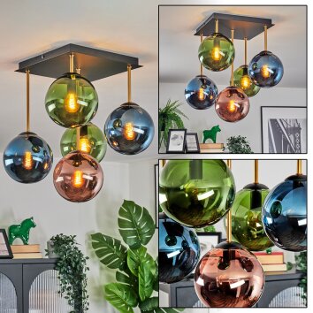 Gastor Plafones, Luminarias esféricas dorado, Negro, 5 luces