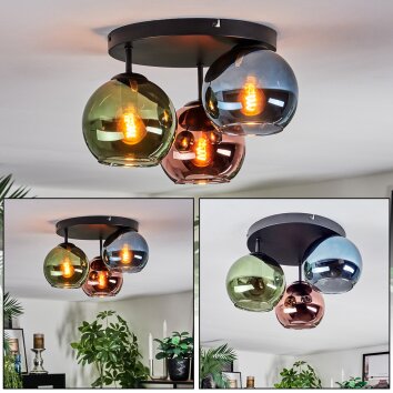 Koyoto Plafones, Luminarias esféricas 30 cm Azul, Verde, Color cobre, 3 luces