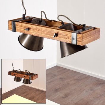 Oksbol Lámpara Colgante Madera oscura, Negro, 2 luces