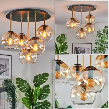 Koyoto Plafones, Luminarias esféricas Latón, Negro, 5 luces