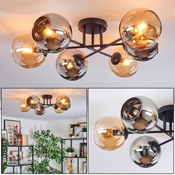 Koyoto Plafones, Luminarias esféricas 59 cm Colores ámbar, Cromo, Ahumado, 6 luces