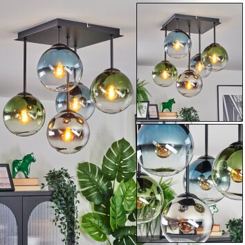 Gastor Plafones, Luminarias esféricas 37 cm Azul, Cromo, Verde, Transparente, Ahumado, 5 luces