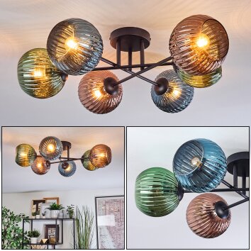 Koyoto Plafones, Luminarias esféricas 59 cm Azul, Verde, Color cobre, 6 luces