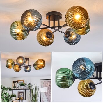Koyoto Plafones, Luminarias esféricas 59 cm Azul, dorado, Verde, 6 luces