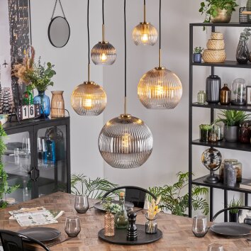 Koyoto Lámparas suspendidas, Luminarias esféricas, Lámparas colgantes dorado, Negro, 5 luces