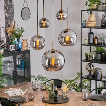 Koyoto Lámparas suspendidas, Luminarias esféricas, Lámparas colgantes dorado, Negro, 5 luces