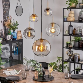 Koyoto Lámparas suspendidas, Luminarias esféricas, Lámparas colgantes dorado, Negro, 5 luces