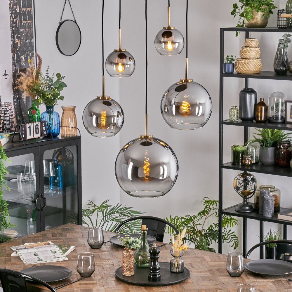 Koyoto Lámparas suspendidas, Luminarias esféricas, Lámparas colgantes dorado, Negro, 5 luces main product photo