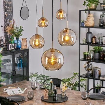 Koyoto Lámparas suspendidas, Luminarias esféricas, Lámparas colgantes dorado, Negro, 5 luces