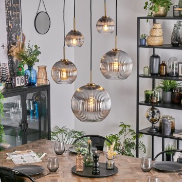 Koyoto Lámparas suspendidas, Luminarias esféricas, Lámparas colgantes dorado, Negro, 5 luces