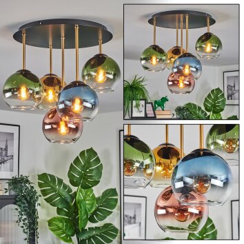 Koyoto Plafones, Luminarias esféricas 45 cm Latón, Negro, 5 luces