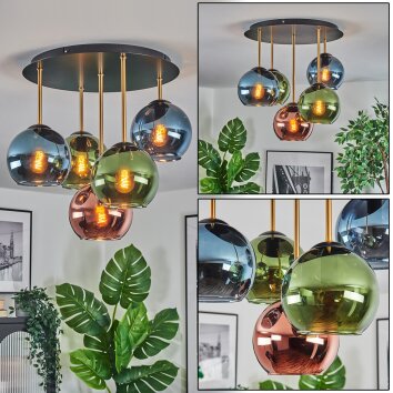 Koyoto Plafones, Luminarias esféricas 45 cm Latón, Negro, 5 luces