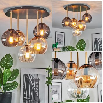 Koyoto Plafones, Luminarias esféricas 45 cm Latón, Negro, 5 luces