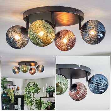 Chehalis Plafones, Luminarias esféricas Azul, Verde, Color cobre, 4 luces