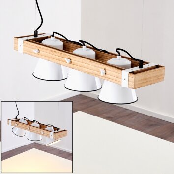 Oksbol Lámpara Colgante Marrón, Madera clara, Blanca, 3 luces