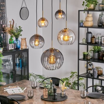 Koyoto Lámparas suspendidas, Luminarias esféricas, Lámparas colgantes dorado, Negro, 5 luces