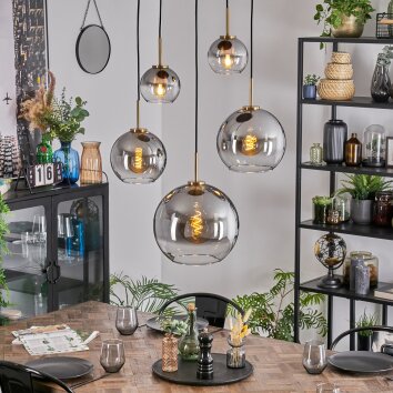 Koyoto Lámparas suspendidas, Luminarias esféricas, Lámparas colgantes dorado, Negro, 5 luces