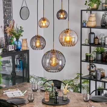 Koyoto Lámparas suspendidas, Luminarias esféricas, Lámparas colgantes dorado, Negro, 5 luces