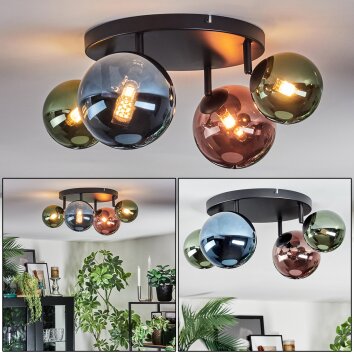 Chehalis Plafones, Luminarias esféricas Azul, Verde, Color cobre, 4 luces