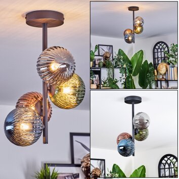 Chehalis Plafones, Luminarias esféricas Azul, Verde, Color cobre, Ahumado, 4 luces
