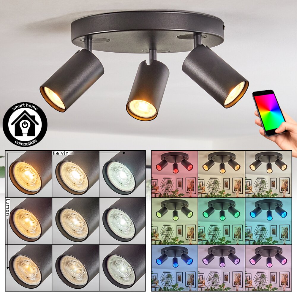 Foren Plafones, Spot techo LED Negro, 3 luces, Cambia de color main product photo