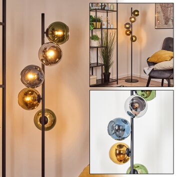Koyoto Luminarias esféricas, Lámpara de pie Azul, Cromo, dorado, Verde, Ahumado, 5 luces